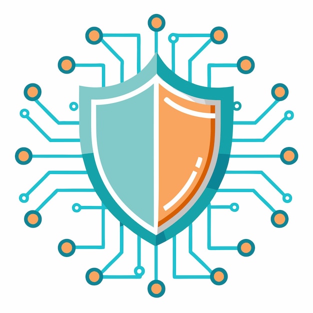 Cybersecurity Shield with Binary Code and Circuit Design