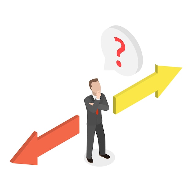 D isometric flat vector illustration of choosing from multiple directions different options or