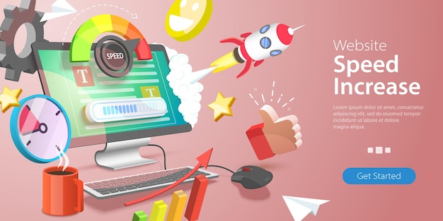 D vector conceptual illustration of website speed web page loading time optimization