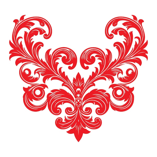 damask red color element oriental vector isolated white background