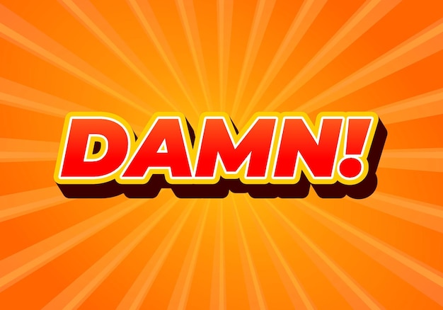 damn text effect with modern color and 3d look orange background