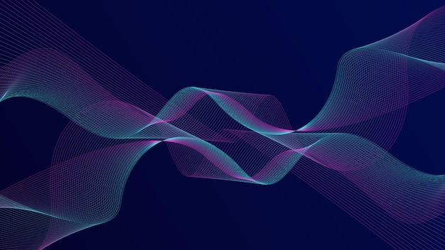 Dark blue abstract background with glowing waves Shiny moving lines design element Futuristic technology concept Vector illustration