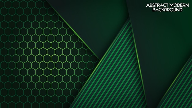 Dark Green Abstract Overlap Background with Lines and Hexagon Mesh Pattern