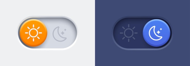 Dark mode and light mode toggle switch buttons Material design slider switch buttons set