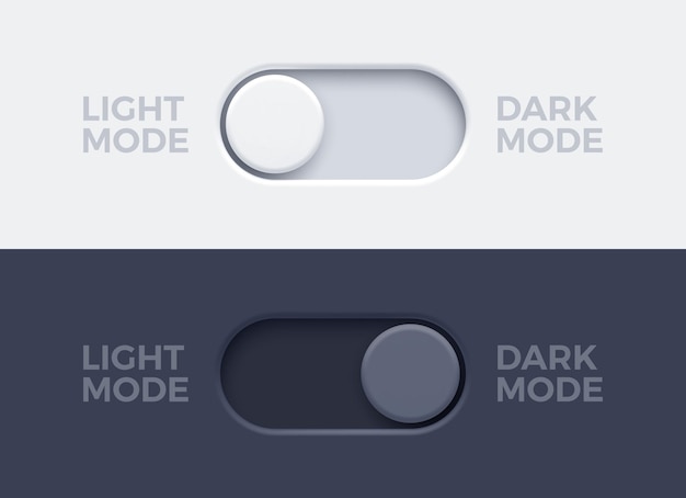 Dark mode and light mode toggle switch buttons Material design slider switch buttons set
