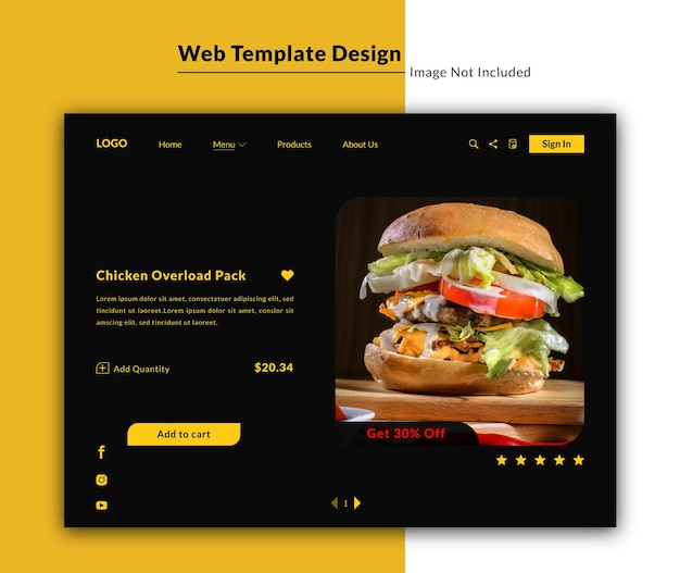 dark mode restaurant web template or landing page ui design
