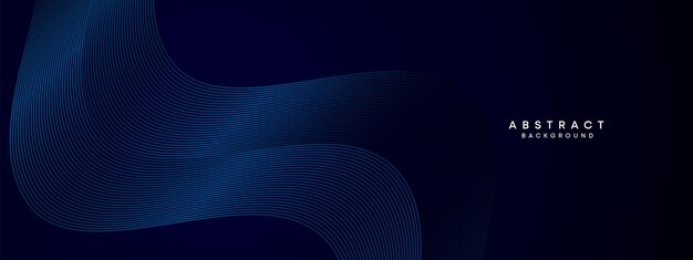 Dark Navy Blue Abstract Waving Circles Lines Technology Banner Blue Gradient Geometric Background