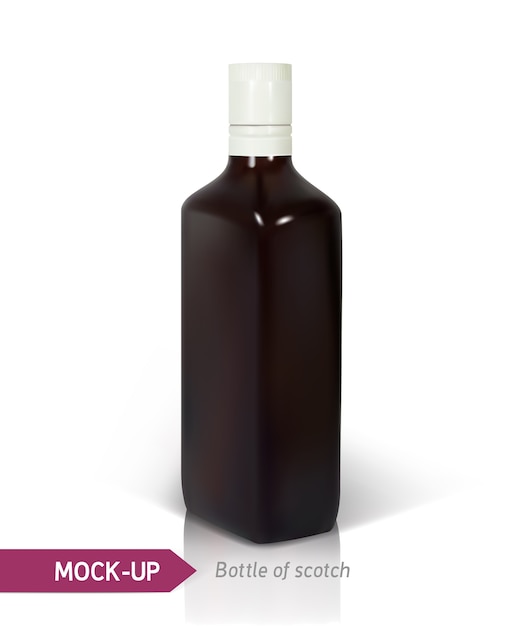 Dark realistic square Scotch bottle isolated on white background
