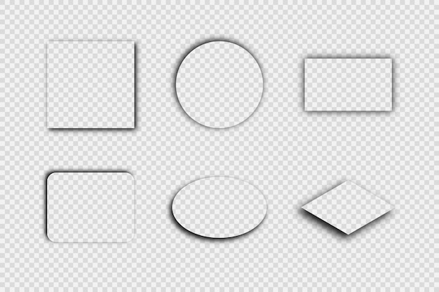Dark transparent realistic shadow Set of six shadows isolated on transparent background Vector illustration