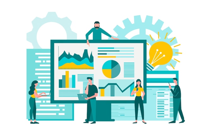 Data analisis Financial analytics and analysis web UI and UX design developers Vector Illustration