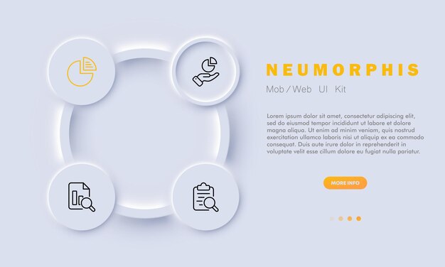 Data analysis set icon Setup Search Database File Access Networks Website Diagram Monitor pie chart Infographic concept Neomorphism style Vector line icon for Business