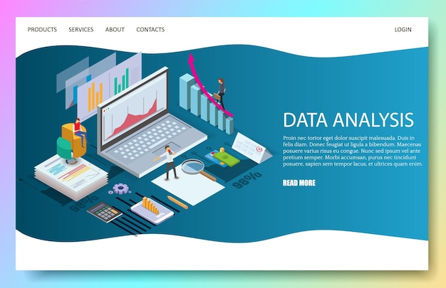 Data analysis vector website landing page design template