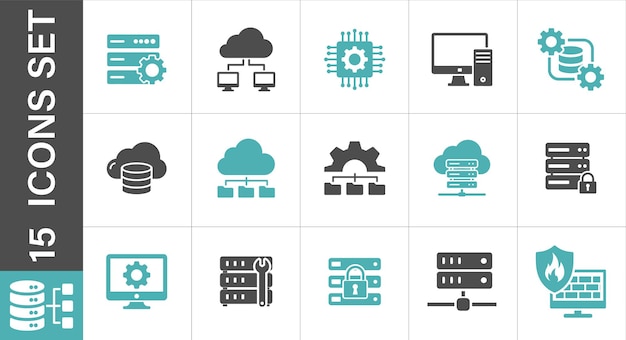 Data and Cloud Computing Icons Set A set of server icons data management cloud computing