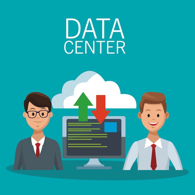 Data center technology and business people 