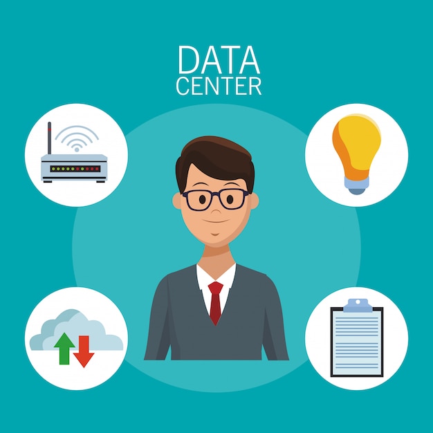 Data center technology and business people 