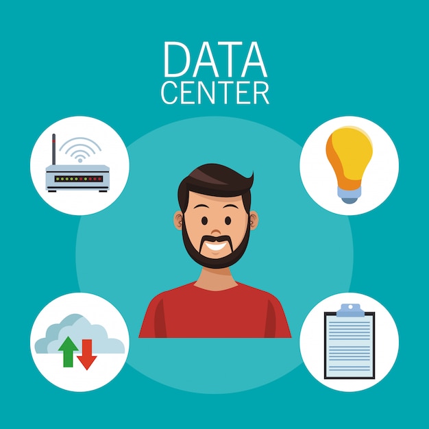 Data center technology and business people 
