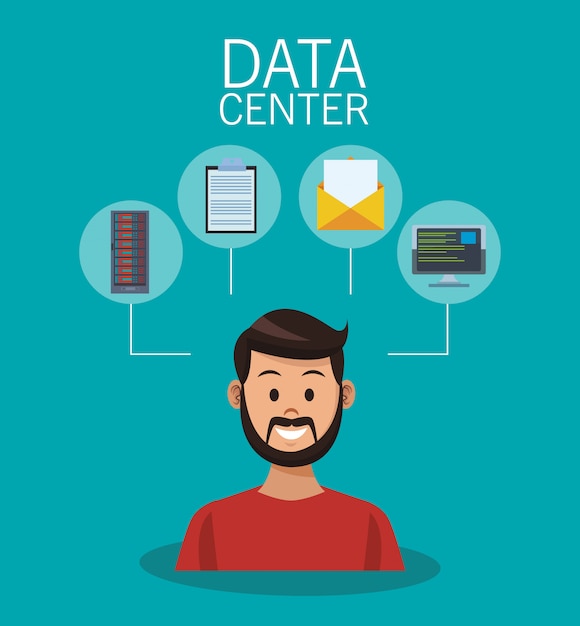 Data center technology and business people 