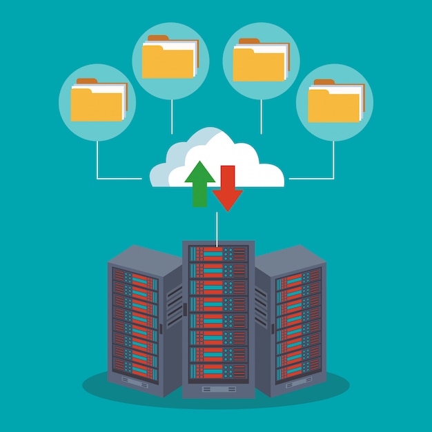 Data center technology round symbols 