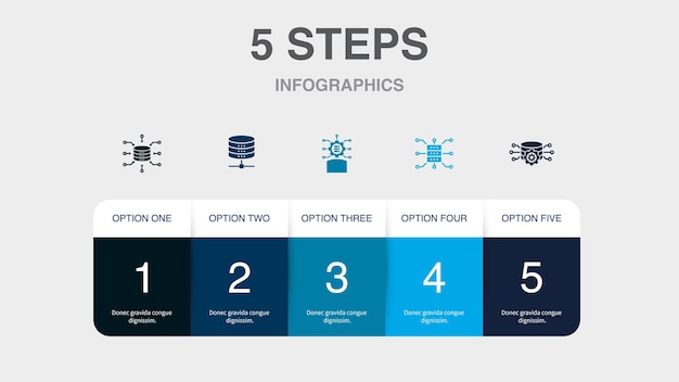 Data integration database data scientist Data Storage data processing icons Infographic design template Creative concept with 5 steps