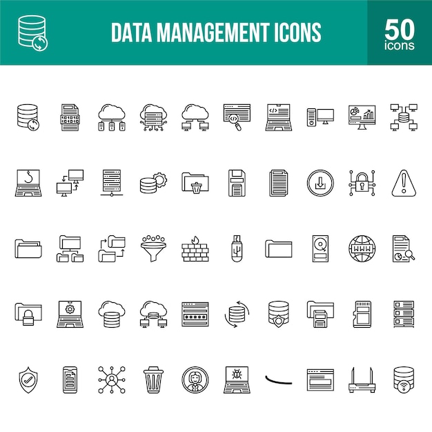 data management line icons set