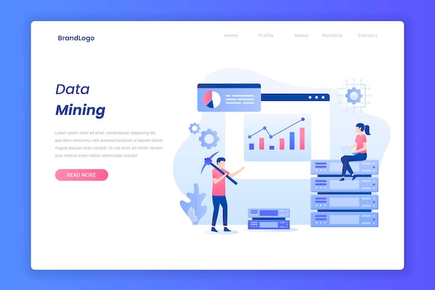 Data mining illustration landing page. 