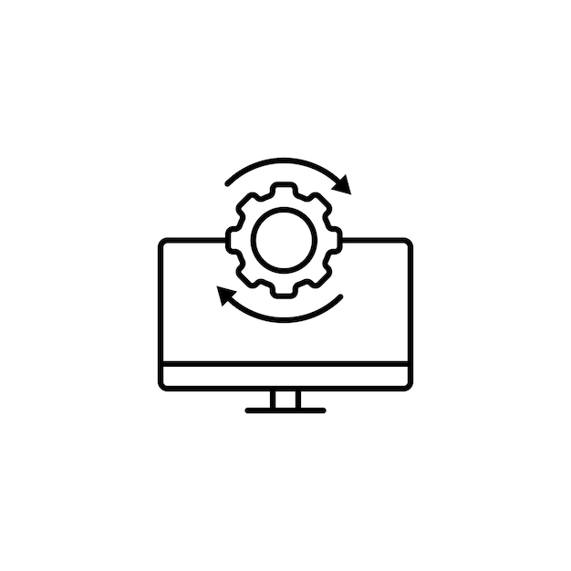 Data processing icon Set Laptop Data process technology vector symbol in black filled and outlined style Cog file statistics share automation sign