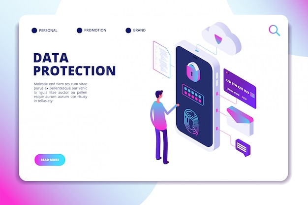 Data protection isometric website template