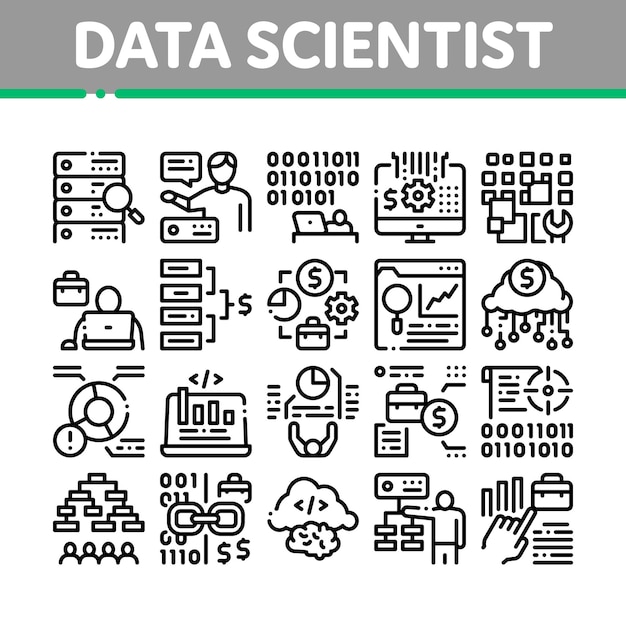 Data Scientist Worker Collection Icons Set Vector