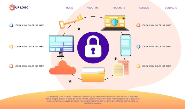 data security design concept internet data exchange technology digital information protection service different device secure data transmission abstract wireless safe database vector illustration