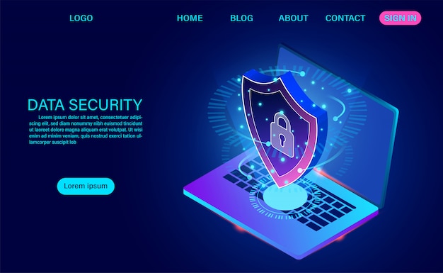 Data security modern landing page, protects data from thefts data and hacker attacks. isometric flat design. Vector illustration