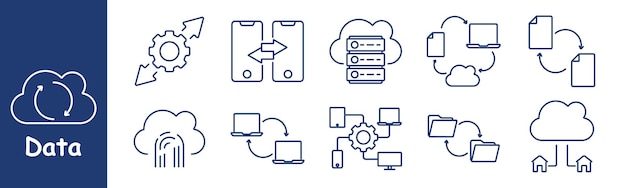 data set icon cloud storage data transfer servers synchronization documents information exchange laptop mobile folder sharing backup cloud network digital storage connectivity