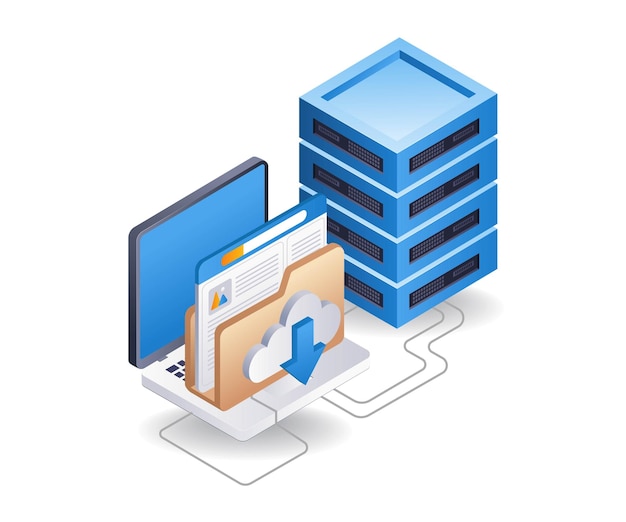 Data storage server infographic flat isometric 3d illustration