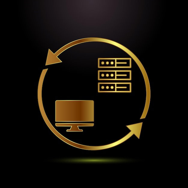 Data Synchronization Network Golden Design Transferring Information Between Computer and Server with Circular Arrow