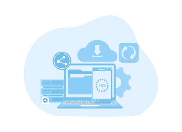 Data synchronize trending concept flat illustration