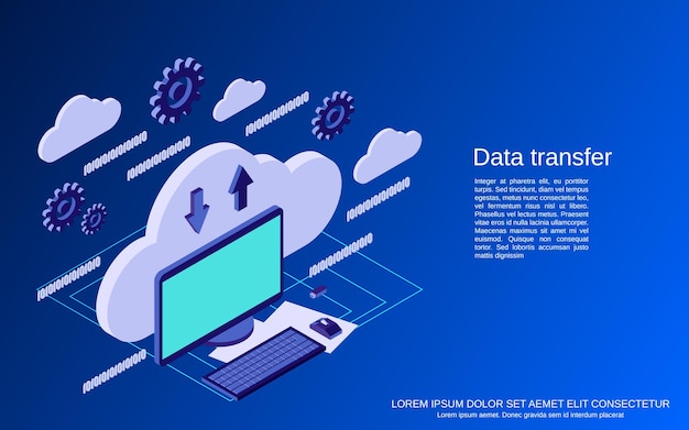 Data transfer flat 3d isometric vector concept illustration