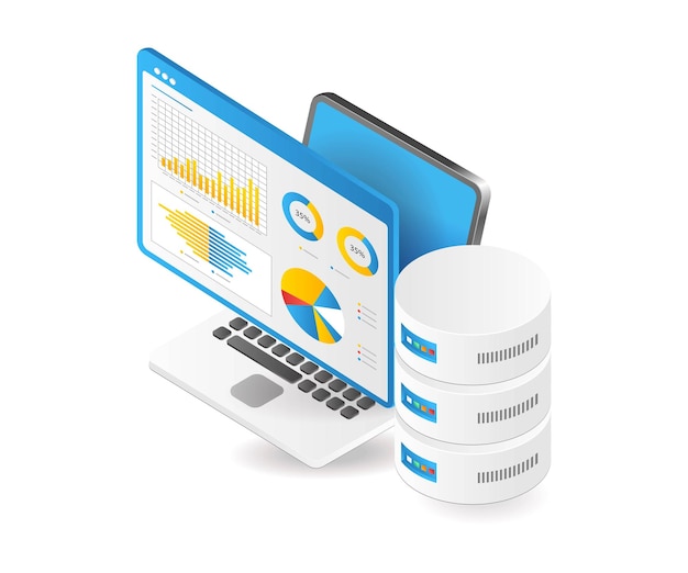 Database analysis isometric illustration