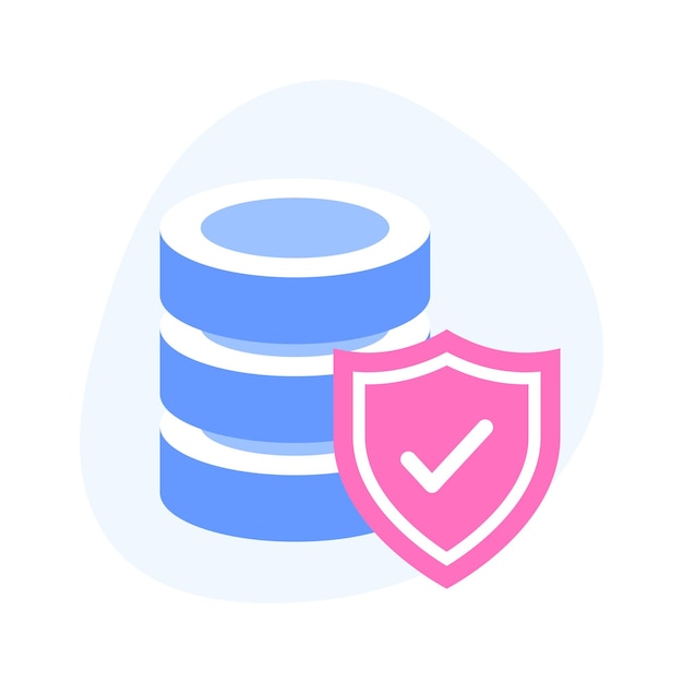 Database with shield depicting isometric vector of secure database