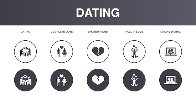 Dating couple in love broken heart fall in love online dating icons set design template Creative concept icons set 5 elements layout