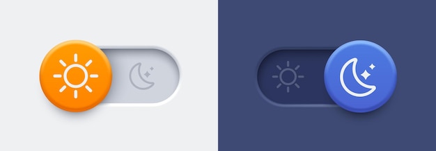 Day and night mode switch button Dark mode and light mode toggle switch buttons Material design