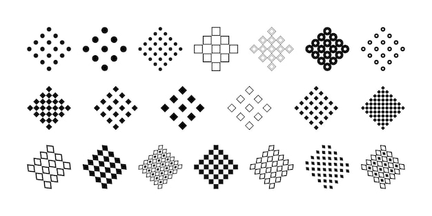 Decorative elements in minimalistic memphis style. Set of simple square patterns mesh grid lattice