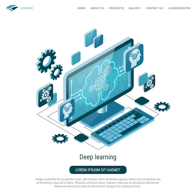 Deep learning flat 3d isometric vector concept illustration