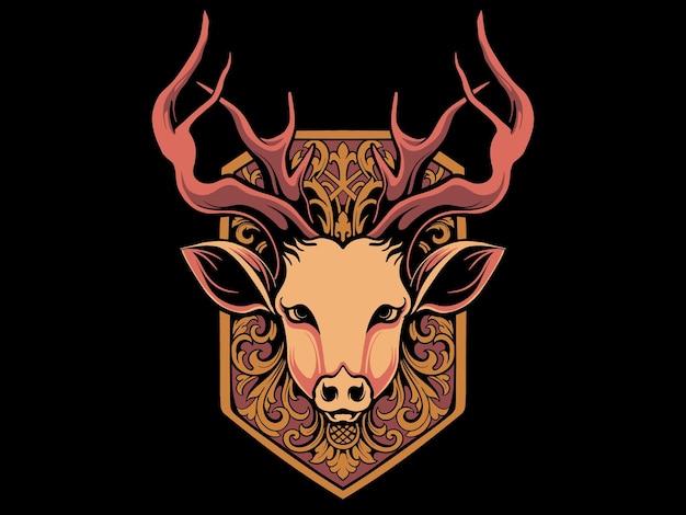 deer head with shield ornament vector illustration