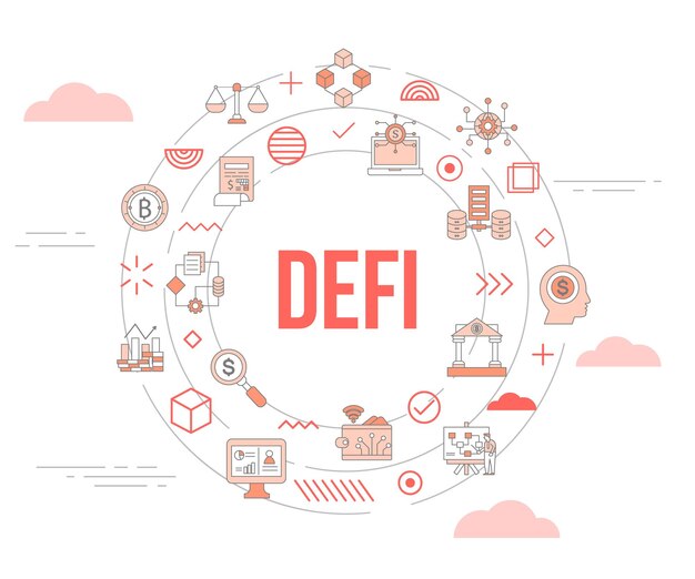 defi decentralized finance concept with icon set template banner and circle round shape