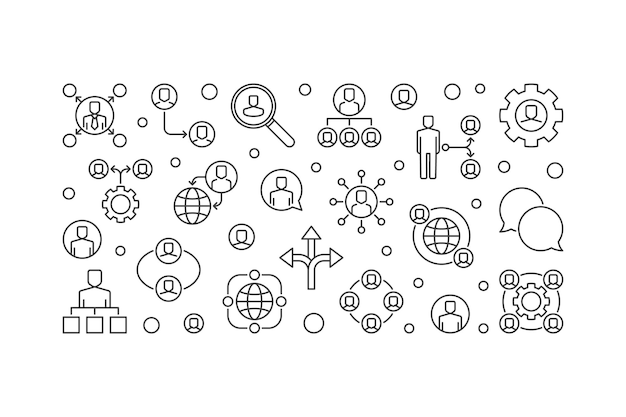 Delegating vector horizontal banner in thin line style