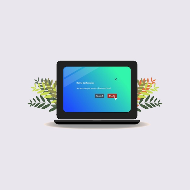 delete confirmation pop up on laptop design vector illustration