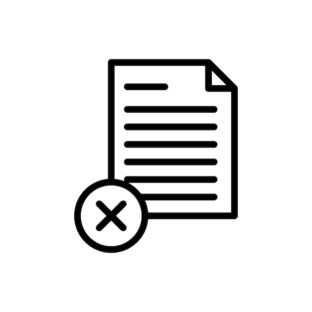 Delete document icon set cancel or remove file vector symbol decline contract paper sign denied wrong document icon in black filled and outlined style