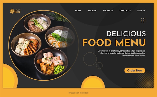Delicious Food Menu landing page template or homepage design