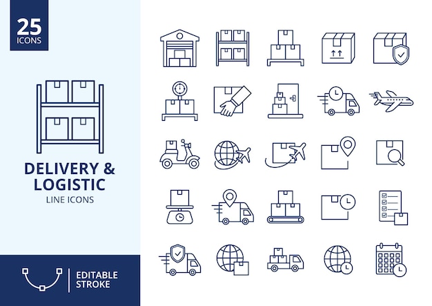 Delivery and Logistic Icons for Shipping and Transportation Services