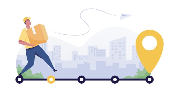 Delivery man holding a big package. delivery tracking concept.