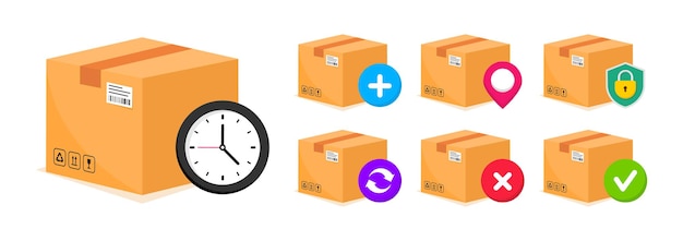 Delivery service steps Delivery boxes Logistics delivery flat icons set